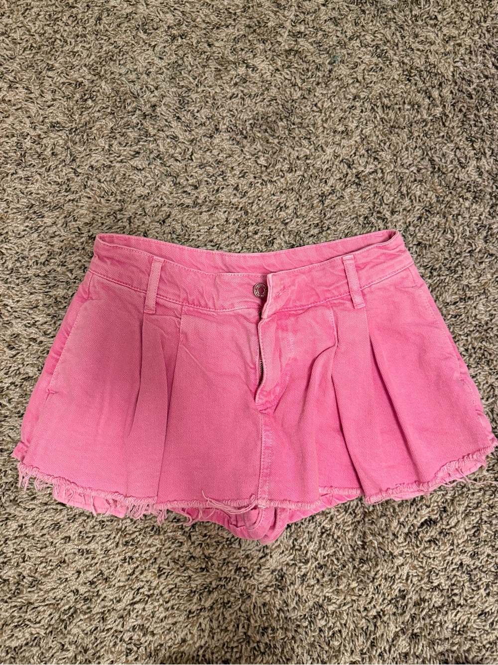 Bershka Pink Pleated Denim Mini Skort